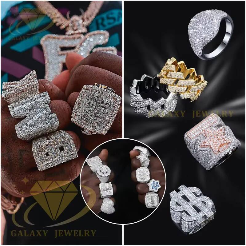 Initial Rings Letter Rings Mossanite Men Hip Hop Moissanite 925 Sterling Silver Baguette Iced Out AZ Custom 26 Letters Ring