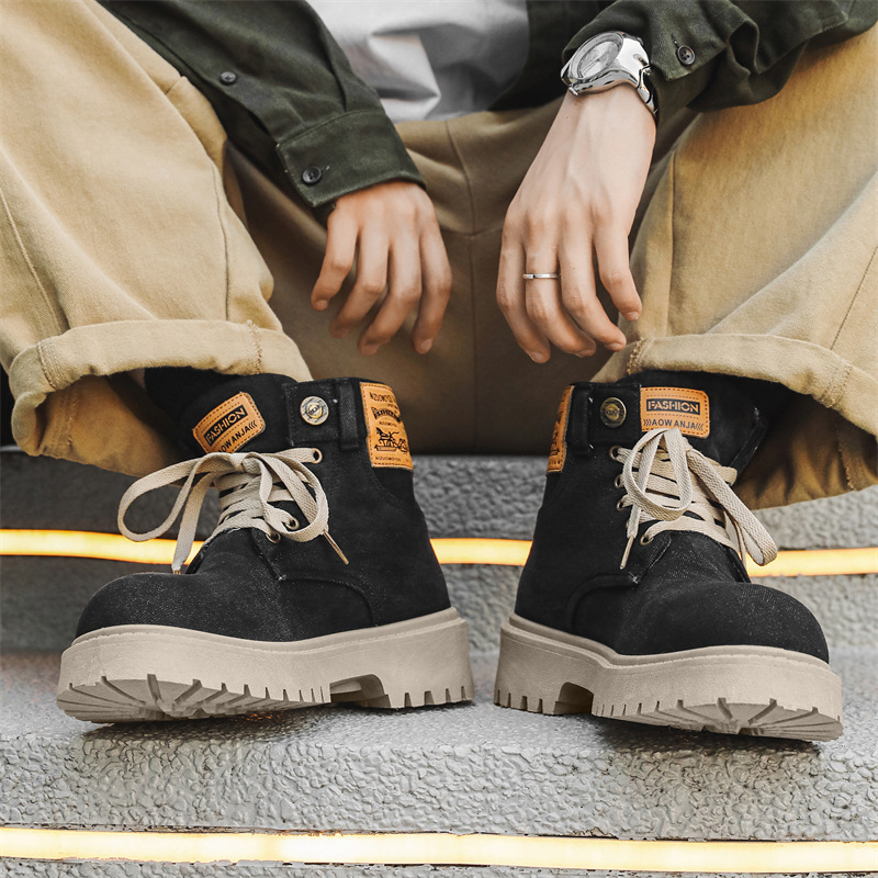 Designer shoes free shipping Autumn vintage washed denim Martin boots trend versatile new high top short boots