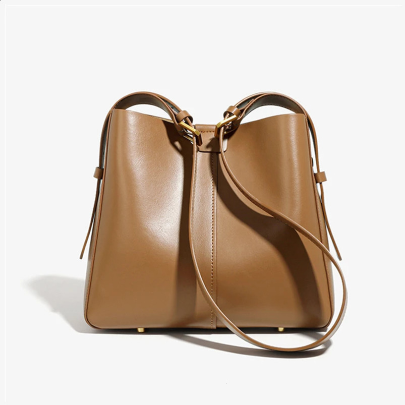 Hifashion denim leather bucket shoulder bag for women trend ner retro cross body wallet office handbag 240817