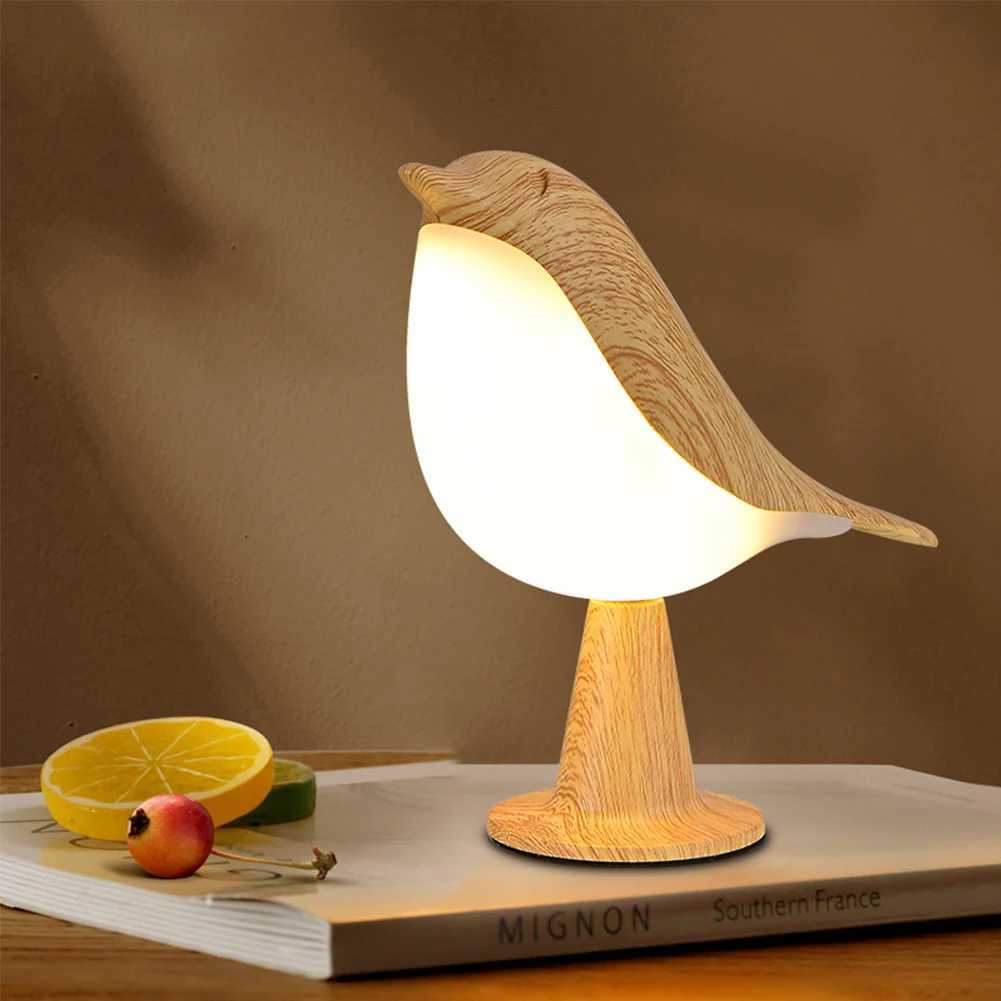 Modern Simple Magpie LED Bedside Lamp Small Cordless Wooden Bird Night Light Touch Control Bedroom Table Reading Lamp Home Decor C251115