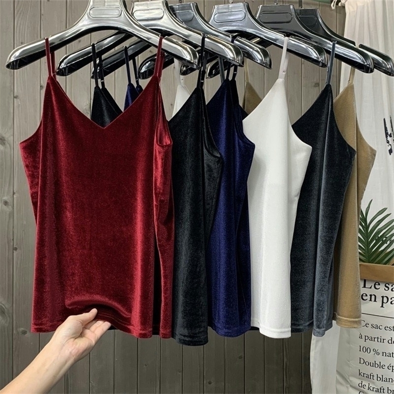 Camisoles Tanks Women Solid Velour Camis Vest Women Tank Tops Female Summer Sexy Strap Basic Tops Slim Sleeveless Camisole 230426