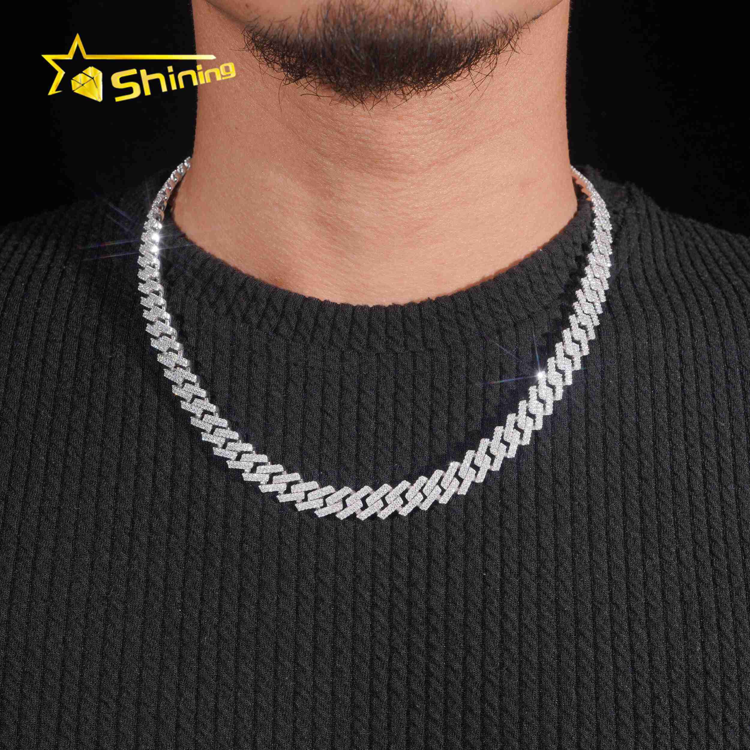 Hot Sale Moissanite 10mm Necklace Fine Jewelry VVS Iced Out Moissanite Pass Diamond Test 925Silver Hip Hop Cuban Link Chain