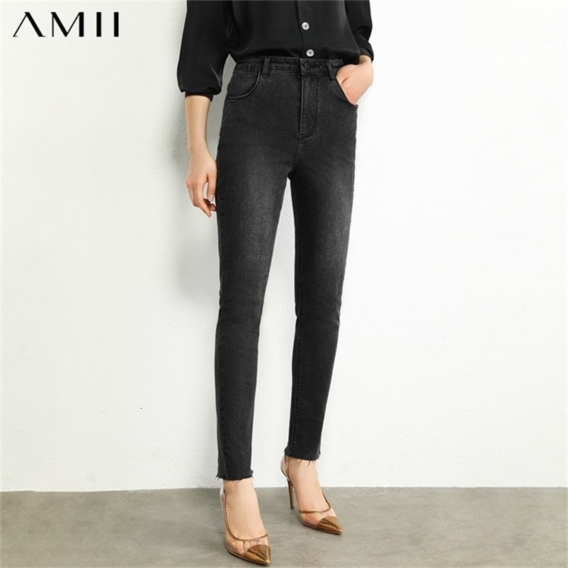 Minimalism Autumn Winter Fashion Women's Jeans High Waist Slim Fit For Ankel-length Pants 12060104 210527