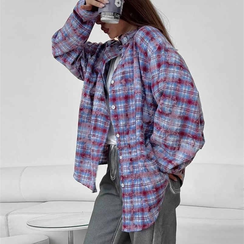 Mnealways18 Fashion Distressed Plain Shirt Womens Spring Purple Office Womens Loose Shirt Cotton Long Sleeve Shirt 241211