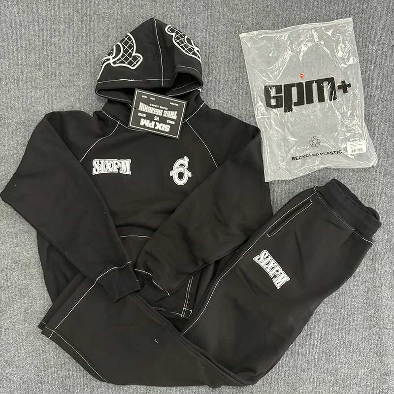 Letters Hiphop Plus Mens Hooded Velvet Pullover Sweatshirt Long Embroidered Trendy Sports Suit Jacket Sweatpants X250924