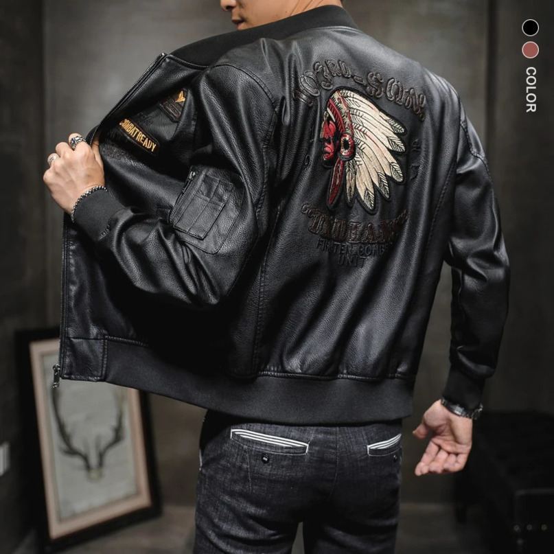 Winter mens leather jacket mens coat mens coat embroidered streetwear casual PU motorcycle jacket mens clothing bicycle jacket A2F35 241031
