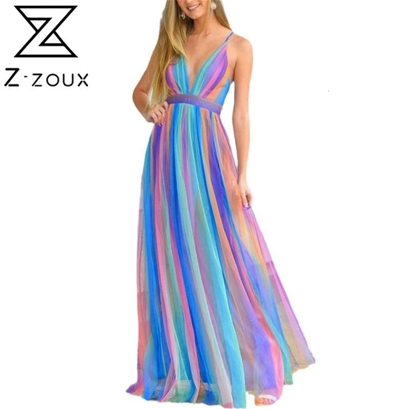 Women Dress Sleeveless V-neck Color Matching Sexy Bohemian Dresses For Plus Size Girls Summer 210513