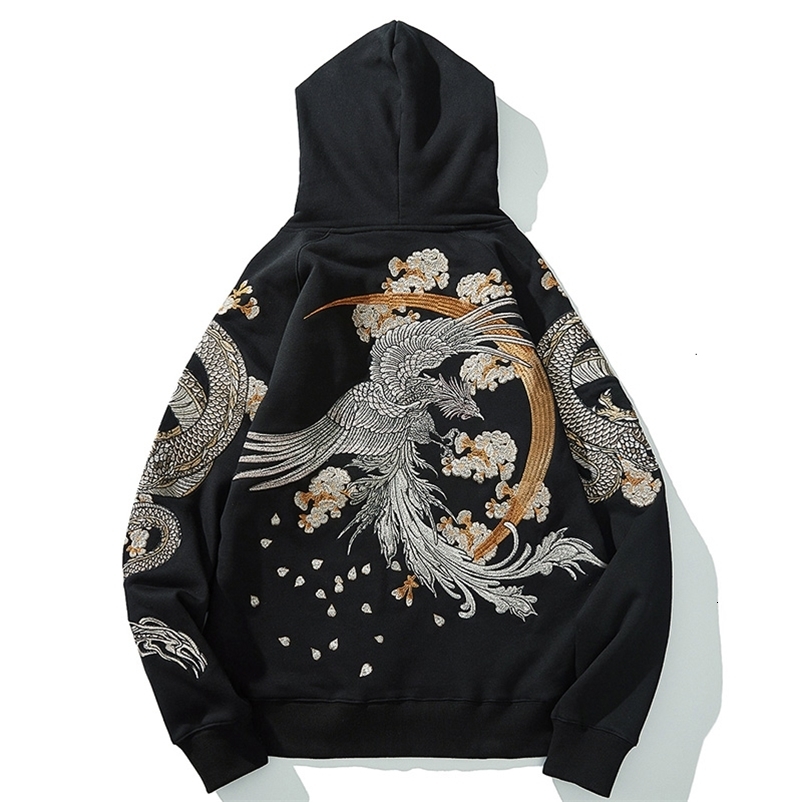 Men's Hoodies Sweatshirts Aolamegs Wholesale Link Men's Hip Hop Hoodies Chinese Dragon Embroidery Sweatshirt Harajuku Hooded Pullover High S