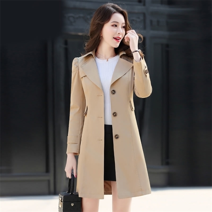 Spring Autumn Trench Coat Slim Single Breasted Trench Coat Woman Trench Coat Long Women Windbreakers Plus Size Overcoat Femmino 201111