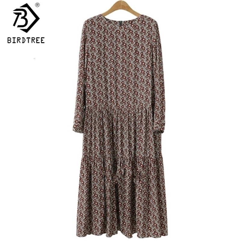 Plus Size 4XL O-Neck Women Print Flowers Shirt Fall Fashion Vintage Long Sleeves Good Quality Female Dress D7N705A 210416