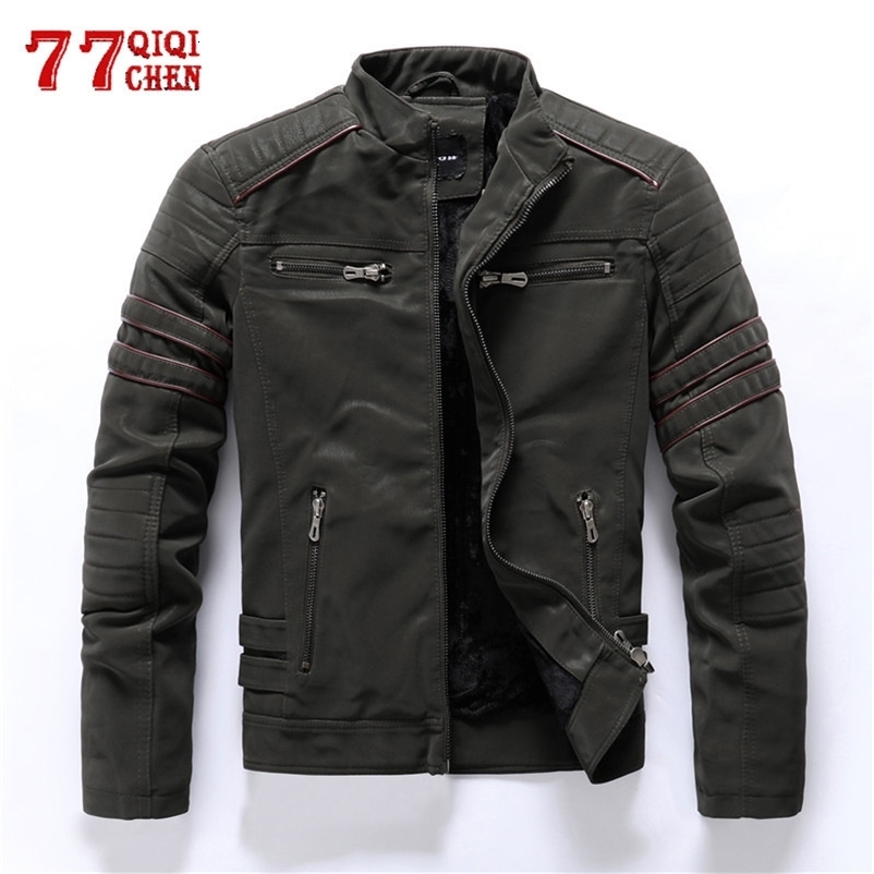 Men's Leather Faux Frosted Jacket Autumn Winter Fleece Casual Fashion Stand Collar Moto Men Slim High Quality PU Coats 221122