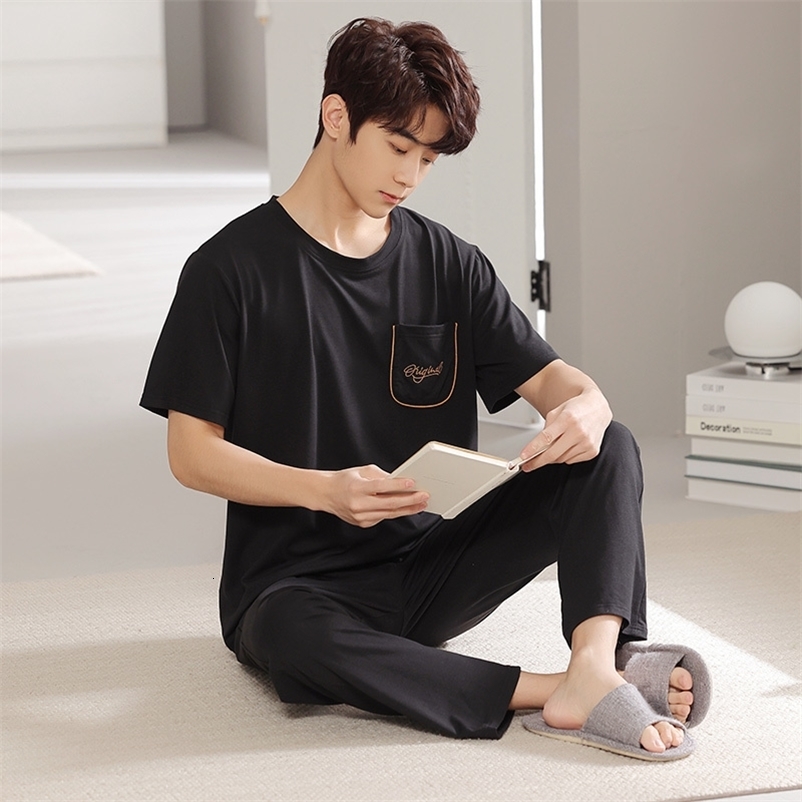 Men's Sleepwear L-4XL Men's Pijamas Summer Modal Leisure Home Suit Short Sleeve Pajamas Set Shorts Plus Size 4XL Black Sleepwear for Men 230