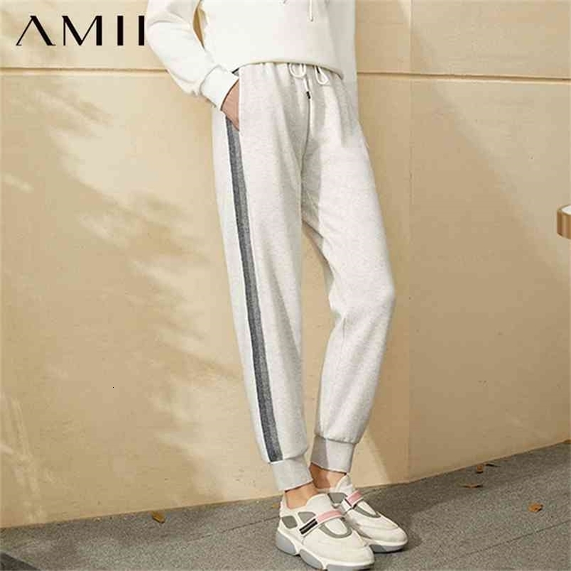 Minimalism Winter Fashion Pants Sport Causal Elastic Waist Fleece Patchwork Female Trousers Women's 12030409 210527