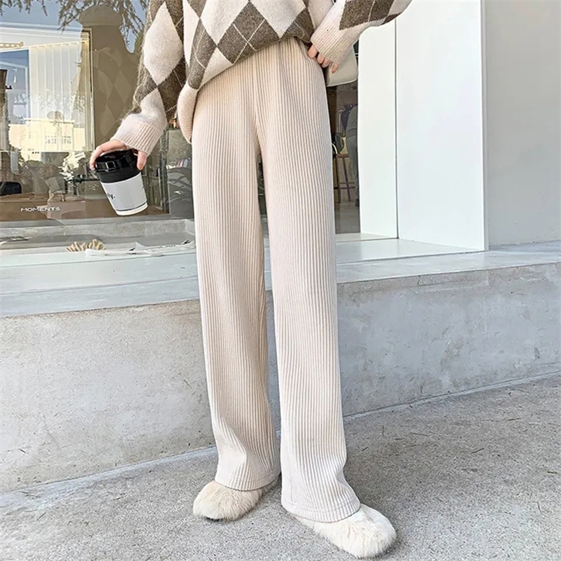 Women's Pants Capris BIYABY High Waisted Corduroy Wide Leg Pants Women Street Style Ribbed Straight Trousers Woman Casual Plus Size Loose Long Pa