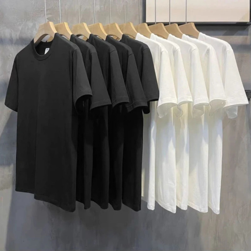 Summer Basic Black White Tops Tees 100% Cotton Short Sleeve Oversize Soft ONeck Harajuku TShirts S5XL 240409
