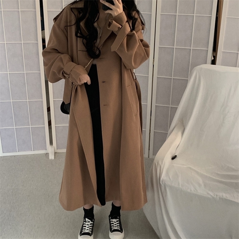 Spring Autumn 2019 Korean Women Coat Fashion Double Breasted Trench Coat Loose Belt Female Windbreak Outwear Abrigos Mujer M448 T200828