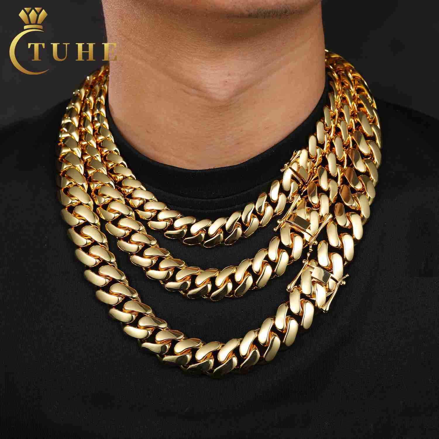 Multisize 10mm22mm Necklace New Arrival Gold Plated Brass High Quality Hip Hop Jewelry Miami Cuban Link Chain for Men