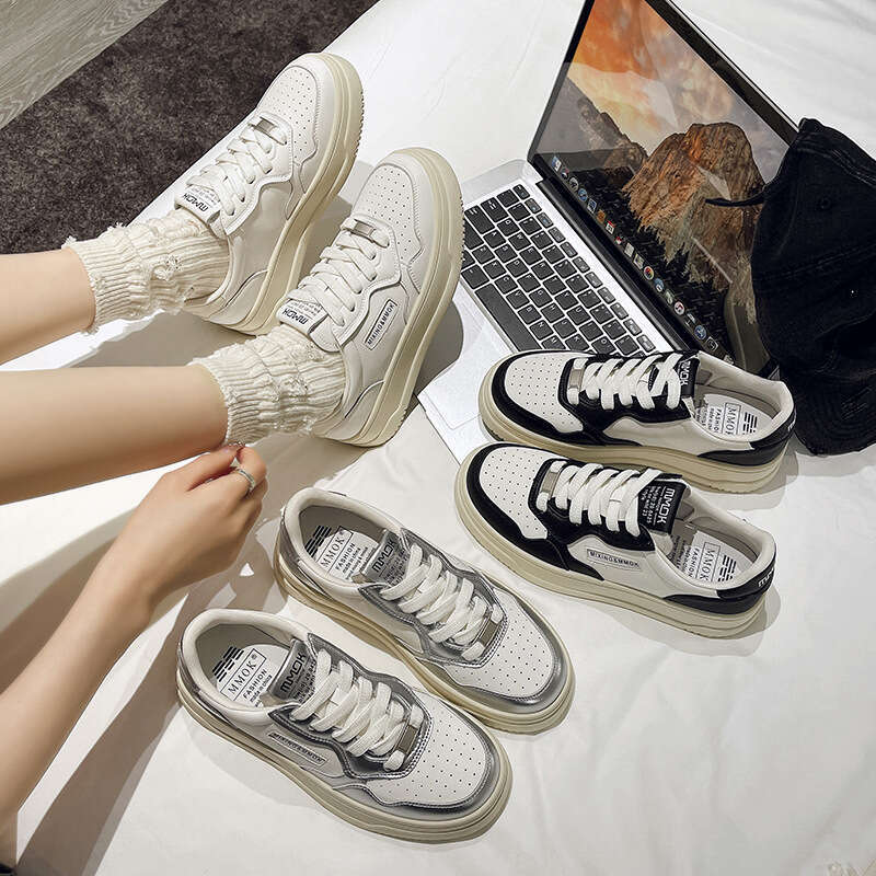 Korean Style Thick-Soled Height-Increasing White Sneakers for Women 2024 Autumn New Comfortable Lightweight Versatile Sports Casual Panda Board Shoes 