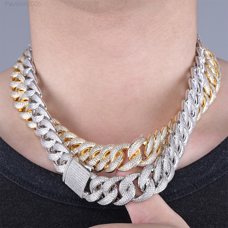 JWY New Customized Trend Mens Jewelry 18mm Iced Out Cuban Link Chain Necklace Gold Plated Brass with Moissanite Charm