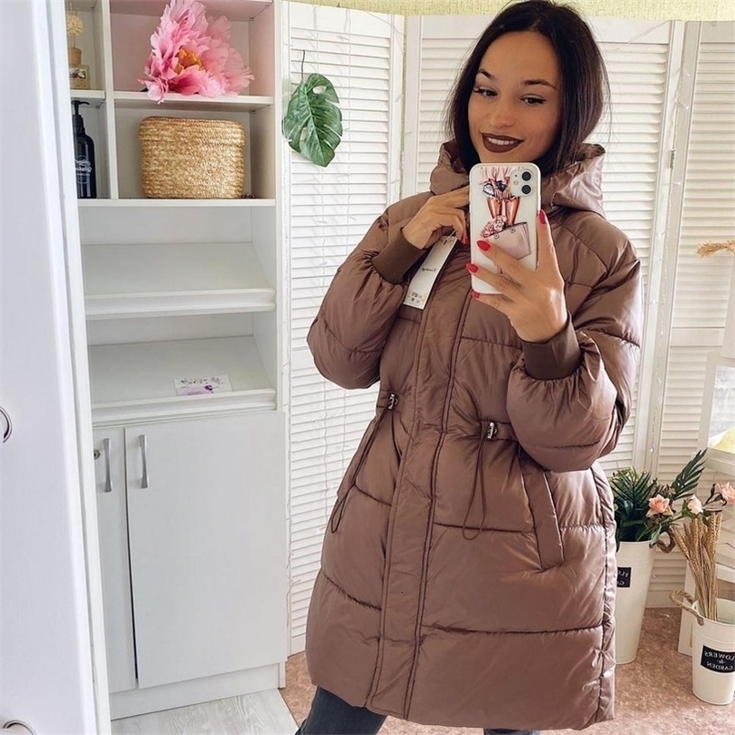 Winter women long Parkas coat Fashion Slim thicken warm padded jackets coat Female solid long hooded outwear snow jacket 200928