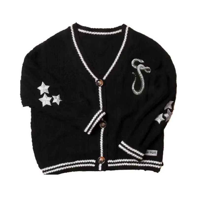 Reputation Cardigan with Snake Star Cardigan Rep Taylor Embroidery VNeck Button Up Knitted Sweater in Black Fall Winter Z250923