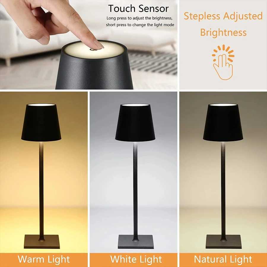 USB Rechargeable LED Table Lamp Touch Switch 3 Color Tempurture Dimmable Desk Lamp Modern Office Bar Restaurant Ambiance Light C251115