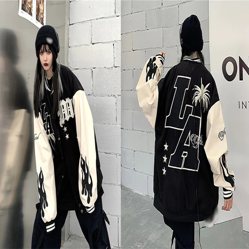 American Street Retro Flame Embroidery Loose Couple Baseball Suit Hip Hop Leather Motorcycle Jacket Men Clothing Coats 240712