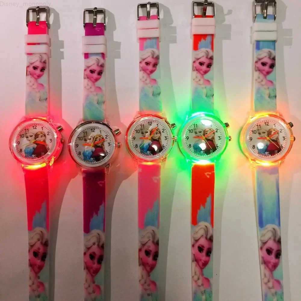Disney Frozen Children Watch LED Flash Quartz Watch Ice Snow Princess Silicone Girls Watch Student Cartoon Kids Watches Toy Gift H250924