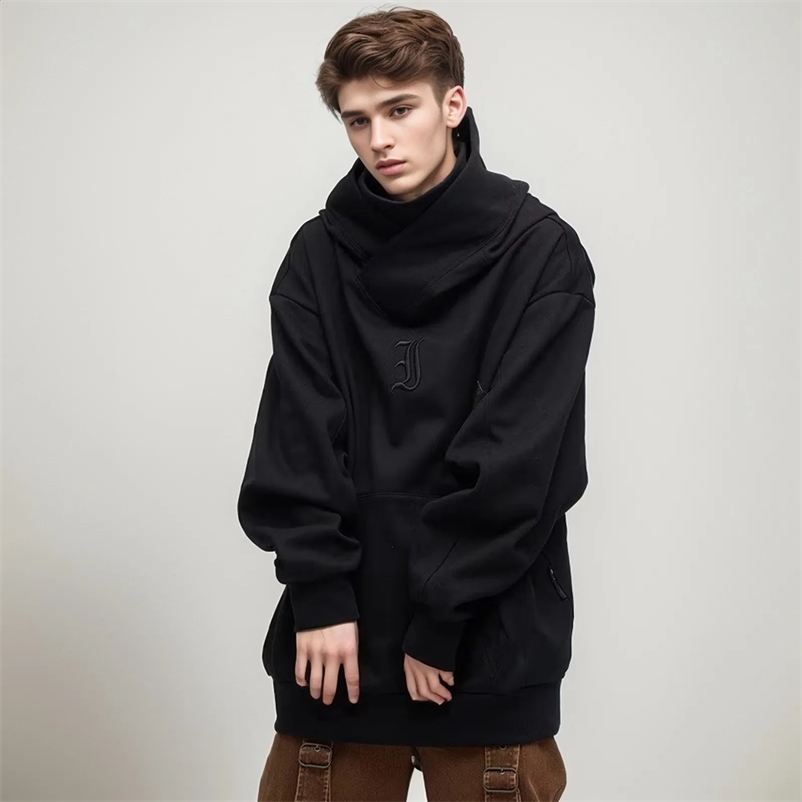 Turtleneck Mens Hip Hop Hoodie Sweatshirt Y2k Fashion Super Large Ninja Hoodie Pocket Street Wear 240927