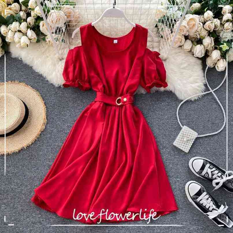 Slim Sexy Off Shoulder Summer Short Tie Dress Vestido De Festa Women Party High Waist Dress Casual A-line Dresses 210521