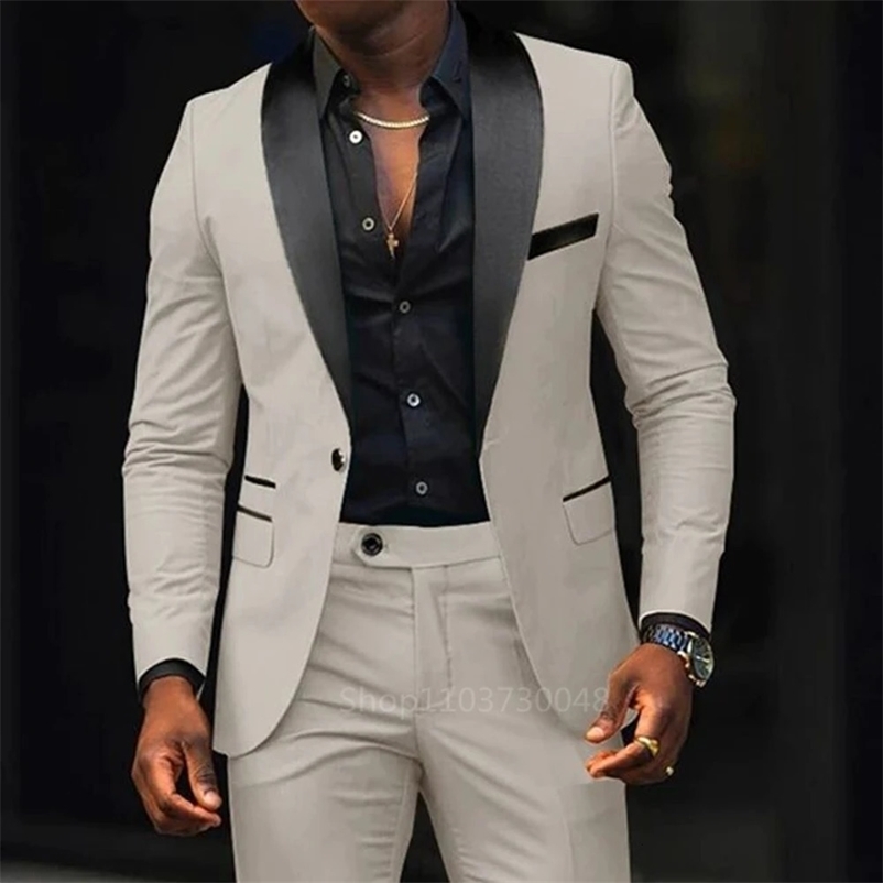 Casual 2 Piece Men Wedding Suits Solid Slim Fit Shawl Lapel Blazer Pant s Party Prom Suits Man Business Wear Suit 250224