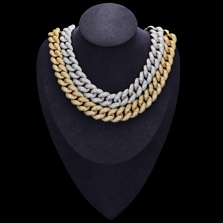 JWY Mens Jewelry New Trendy FullFilled Diamond 18mm Miami Cuban Link Chain Hip Hop Cuban Necklace Silver