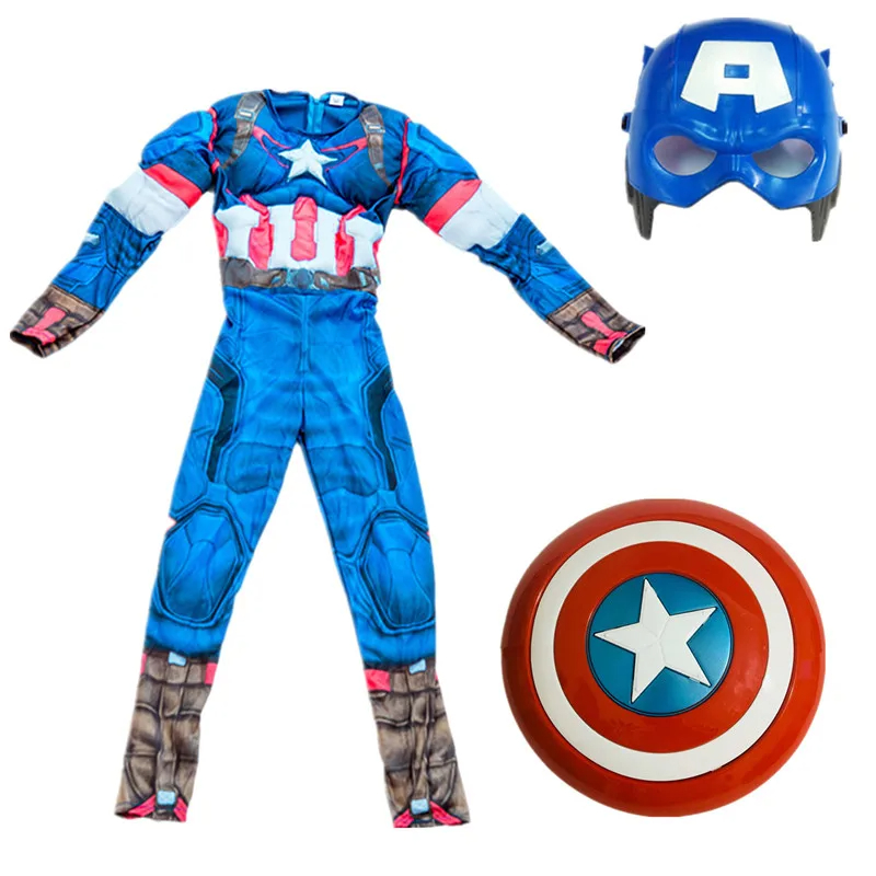 Hot sale Superhero Spider Man Captain America Iron Man Thor Hulk Batman Cosplay Costume Muscle Bodysuit Jumpsuit for Kids Halloween Party