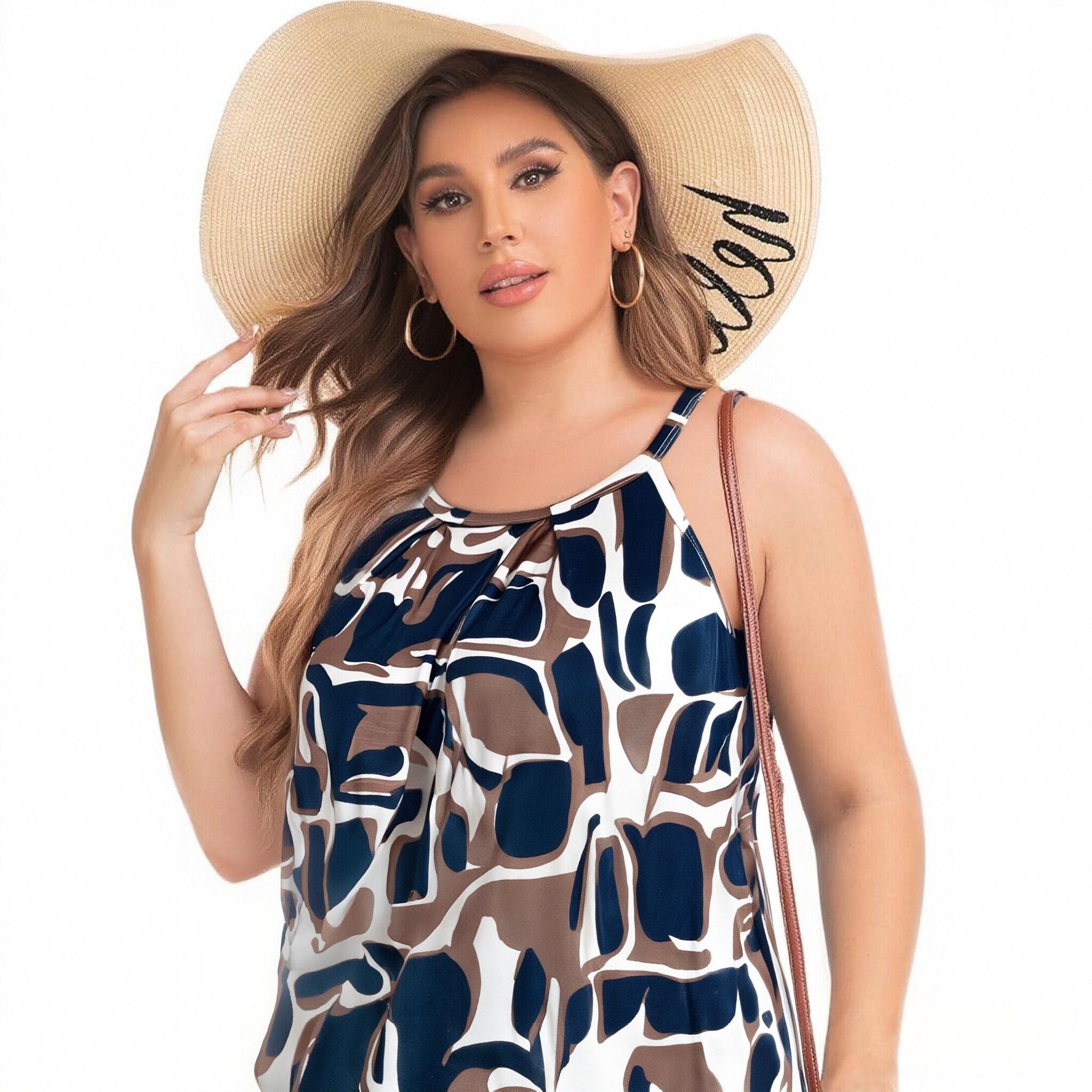 Women's Summer New Fashion Vacation - Style Halter Top, All - Over Printed Milk Silk Sleeveless Tank (CIUM Brand)-CF52932