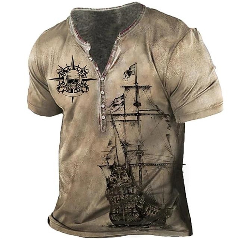 Men's T-Shirts Vintage Men's T-shirts 3D Printed Ship Short Sleeve Tshirt Oversized Navigation Top Tee Shirt Man Clothes Punk Streetwear 230