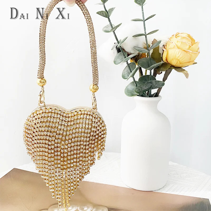 y Small Bling Heart Shape Diamond Evening Clutch Rhinestones Purse Ladies Fashion Bag 250815