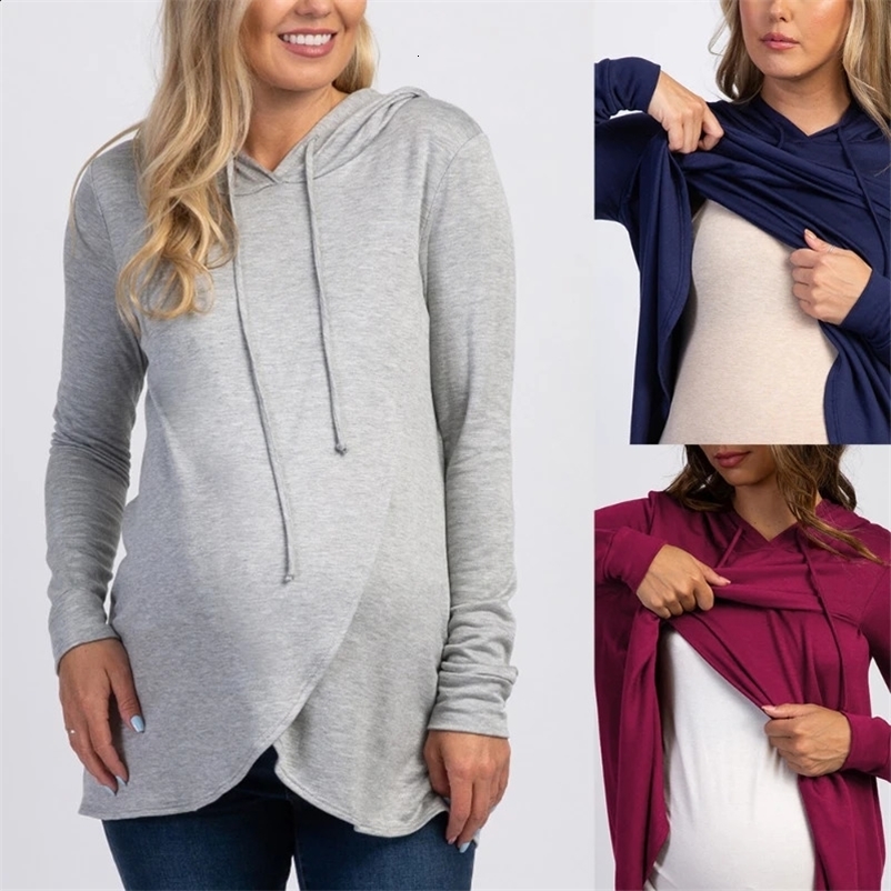 Maternity Hooded Sweater Tops Pregnant Long Sleeve Breastfeeding Blouse Women Top Mama Clothing 241230bj