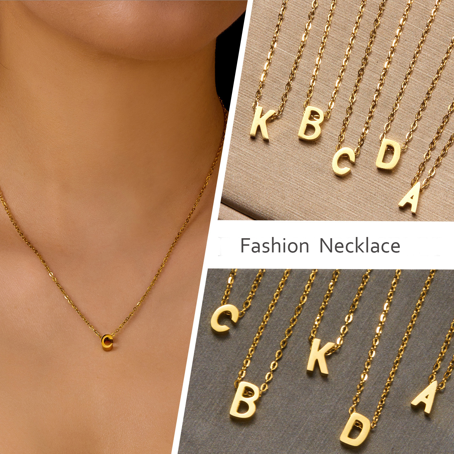 Luxury Designer Stainless Steel 26 Capital Letters Necklace for Women Initial Pendant High Quality Elegant Alphabet Jewelry Dainty Gift Wholesale Pric