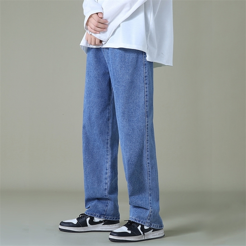Men's Jeans Streetwear Men's Blue Wide Leg Jeans Autumn Korean Style Fashion Straight Baggy Denim Pants Student Teen Trousers 230516