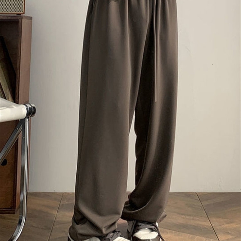 Men's Pants Gmiixder Vintage Fall/winter Men Pants Oversize Straight Tube Fashion High Street Bottom Elastic Waist Wide Leg Casual Trousers 23032