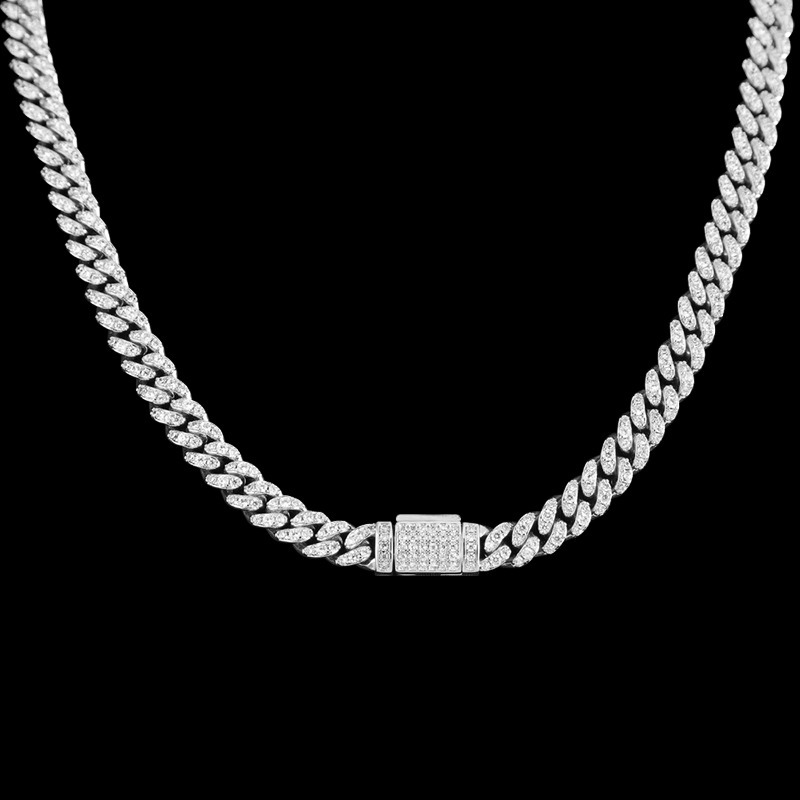 JWY Mens 6mm 925Silver Cuban Link Necklace 6Grain Moissanite Diamond 14k Gold Chain for Anniversaries Mens Iced Cuban