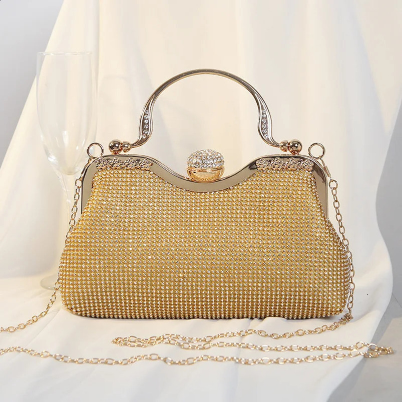 Diamond Womens Evening Handbag Metal Top Handle Wedding Party Wallet Crystal Clutch Bag Shoulder Messenger 240817