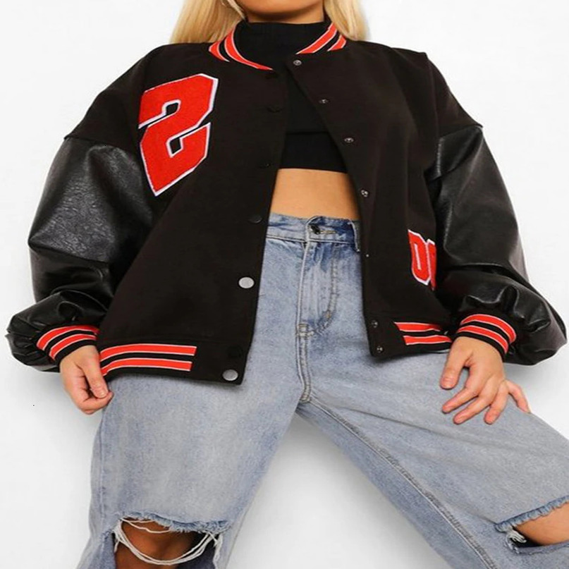 Women Clothes Fashion Casual Patchwork Button Up Crop Bomber Varsity Jackets Coat Women Winter Baseball Jacket 250116