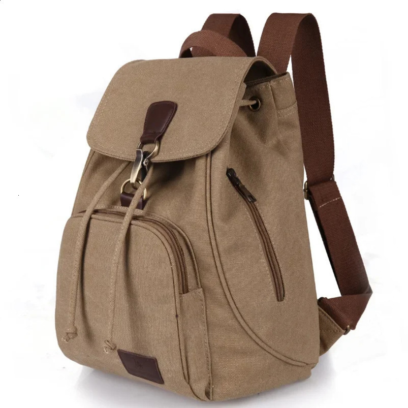 Womens canvas backpack womens retro pure cotton travel bag fashionable drawstring laptop school teenage girl shoulder 240820
