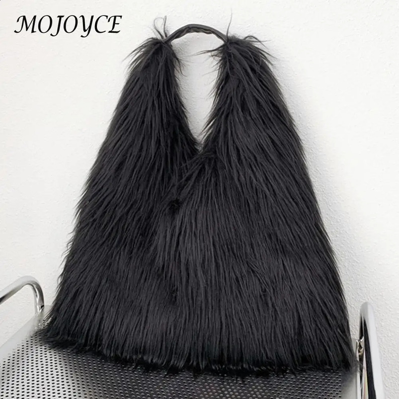 Womens fluffy shoulder bag buckle artificial fur handbag casual plush Versatile large capacity autumn and winter soft 240906