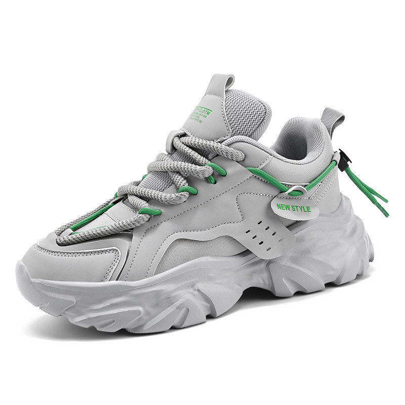 Designer shoes hot free shipping Autumn and winter new thick sole height increasing shock absorption trend casual sports shoes for men black white gre