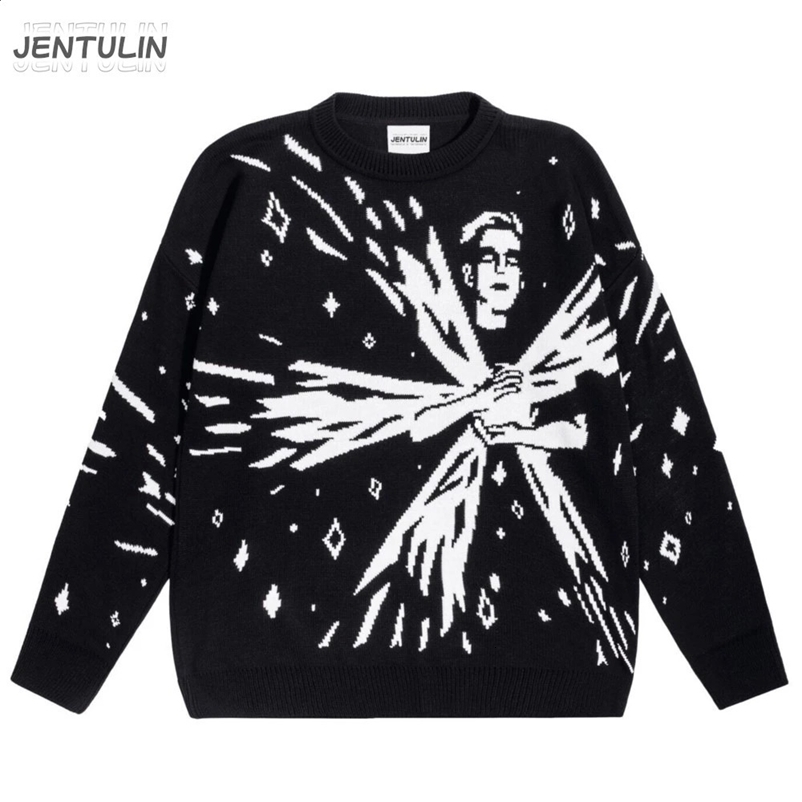 Y2K Sweaters Harajuku Pullover Men Winter Long Sleeve Knitwear Quasar Streetwear Punk Jumper Women Clothing Vintage Warm Tops BF 240912