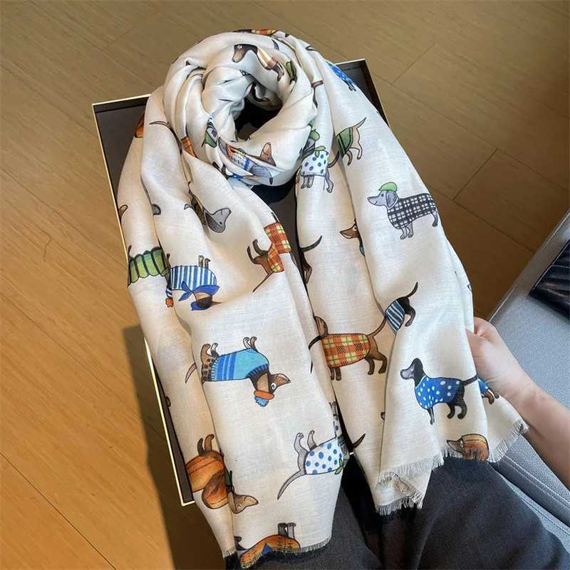 Cartoon Dachshund Dog Pattern Fringe Viscose Scarf Poodle Print Soft Voile Shawls and Wraps Pashmina Muslim Hijab Sjaal 18090Cm W251021
