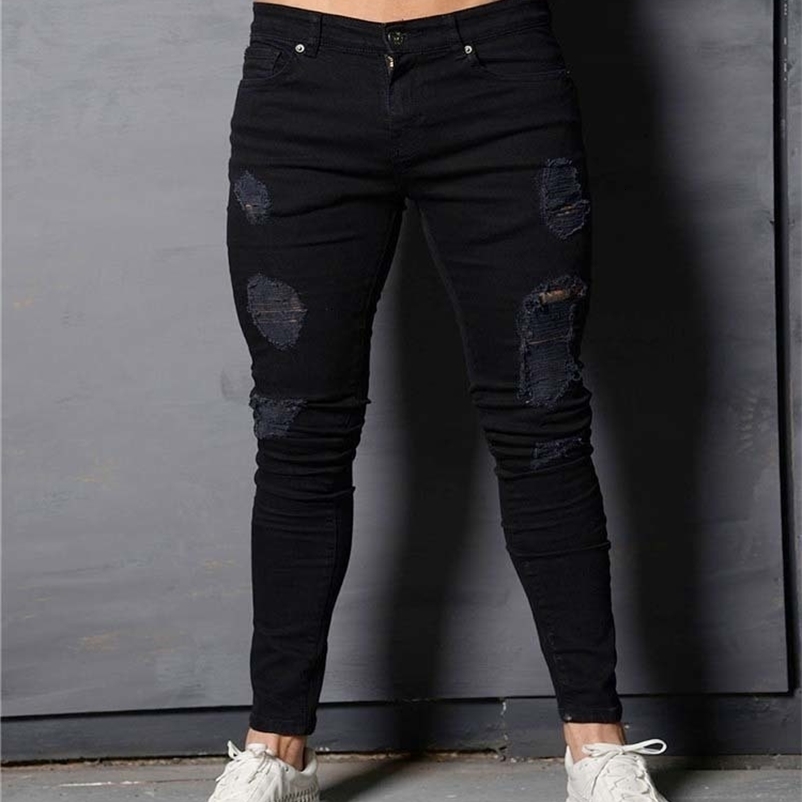 Men's Jeans SpringAand Summer High Street Stretch Men's Jeans Slim Fit Thin Motorcycle Jeans Mid-Waist Denim Cotton Ripped Youth Pants 23032