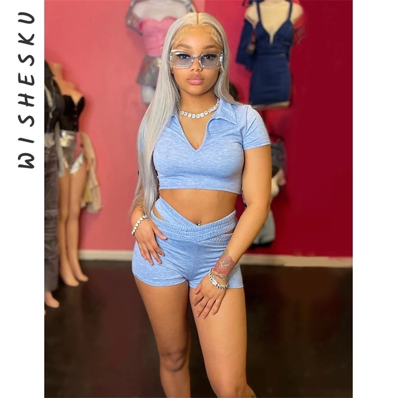 2 Piece Set Women Tracksuits Sexy Short Sleeve Crop TopHigh Waist Cut Out Shorts Outfits Summer Lolita Y2K Clothes 240704